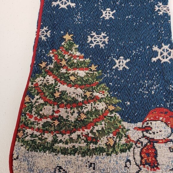 Old Time Pottery 19" Tapestry Christmas Holiday Stocking Snowman Tree Snowflakes - Picture 4 of 9